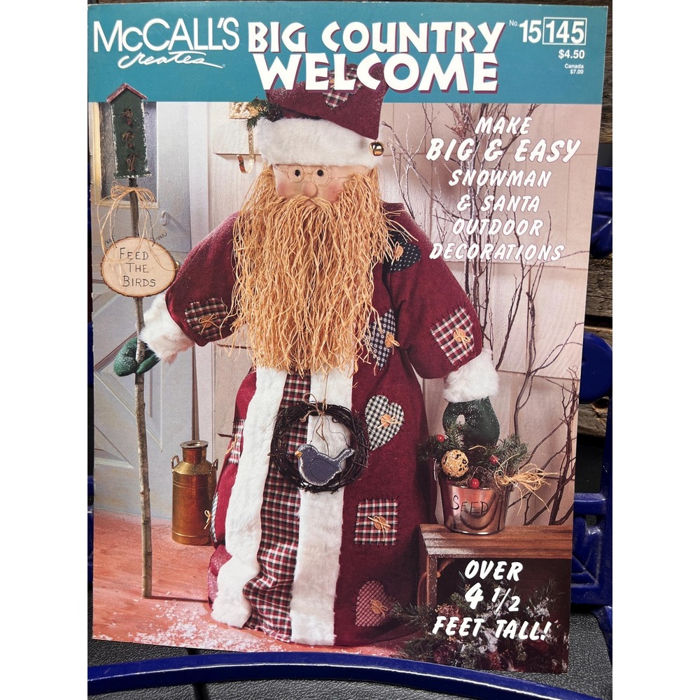 McCalls Creates Big Country Welcome Pattern to‎ Make Porch Santa and Snowman vtg